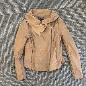 Muubaa 100% Goat Leather Cowl Neck Tan Jacket, size 8
